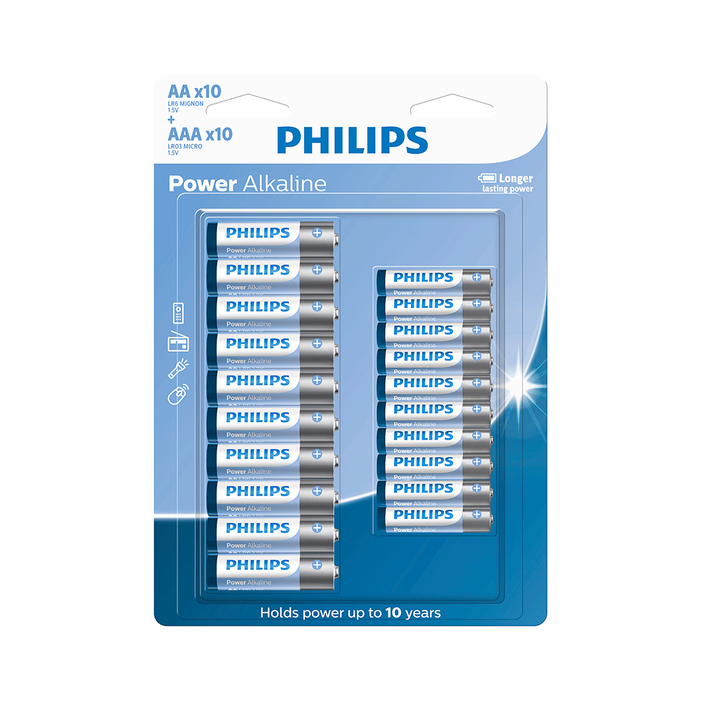 Pilha Philips Alcalina LR036P20BP AAA/AA, 20 Unidades - LR036P20BP/59