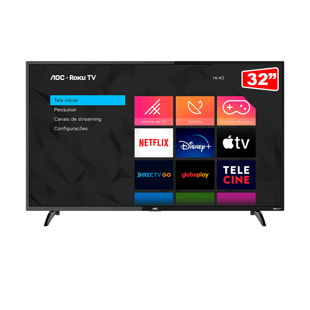 Smart TV AOC 32" LED HD, ROKU, HDMI, USB, Conexão Wi-Fi, 32S5195 | Preto