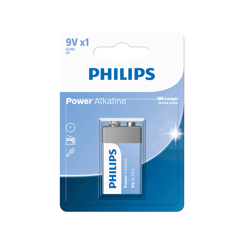 Bateria Philips Alcalina 6LR61 9V - 6LR61P1B/59 | 1 UNIDADE