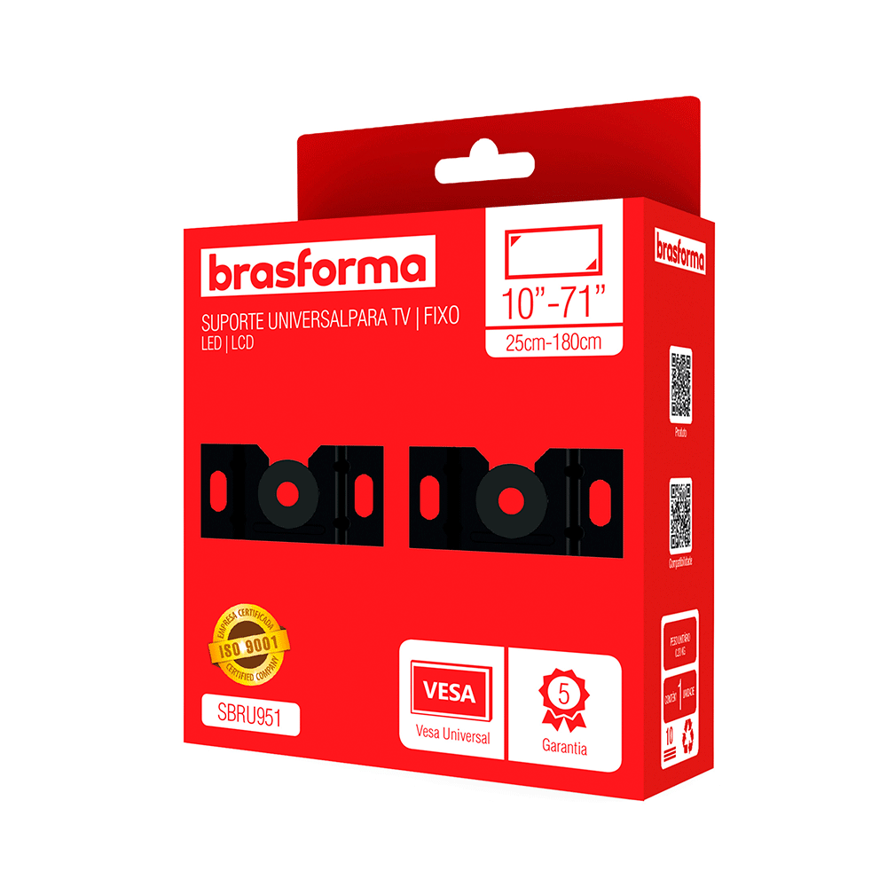 Suporte Brasforma Fixo Universal para TV LED, LCD, Plasma, 3D e Smart TV de 10" a 71" SBRU951 | Preto