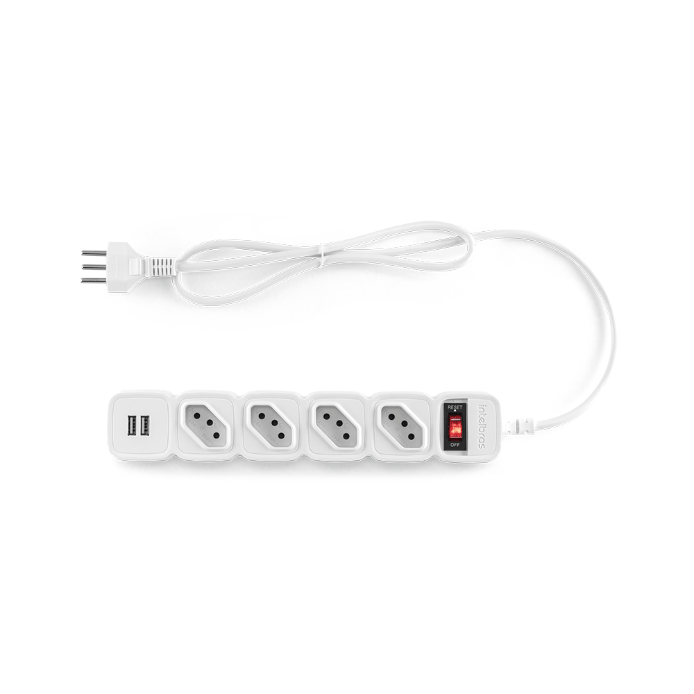 Protetor Eletrônico Intelbras 4 Tomadas, 2 USB - EPE 204 USB BR | Branco