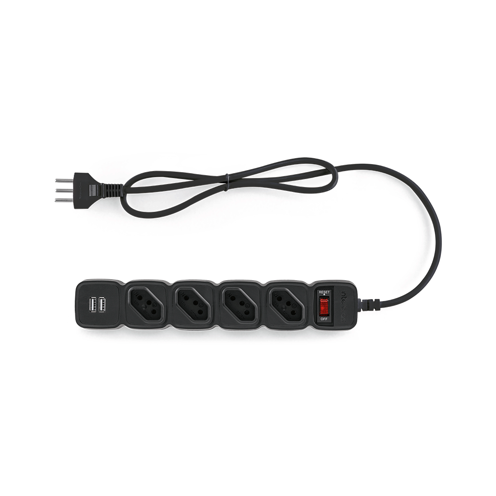 Protetor Eletrônico Intelbras 4 Tomadas, 2 USB - EPE 204 USB BR | Preto