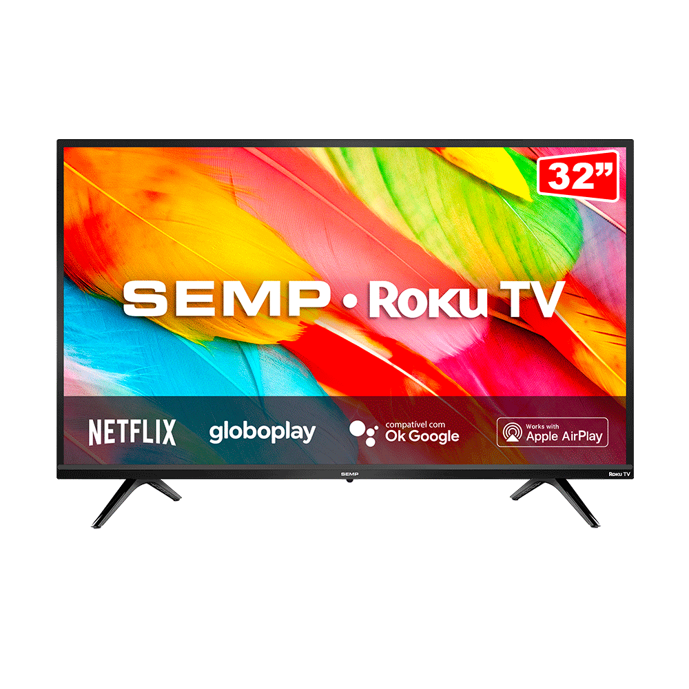 Smart TV SEMP LED HD 32" ROKU R6500, Wifi Dual Band, 3 HDMI, 1 USB, com controle por Aplicativo, Alexa - 32R6500 | Preta