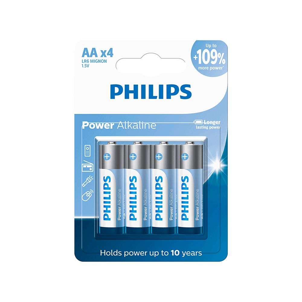 Pilha Philips Alcalina LR06 AA, LR6P4B/59 | 4 Und
