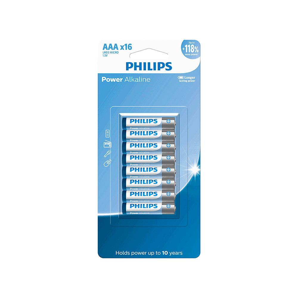 Pilha Philips Alcalina LR03P16B AAA, LR03P16B/59 | 16 Und