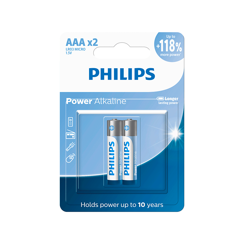 Pilha Philips Alcalina LR03 AAA, LR03P2B/59 | 2 Und