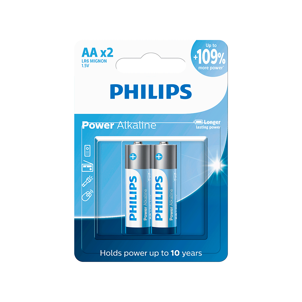 Pilha Philips Alcalina LR06 AA, 2 Unidades - LR6P2B/59