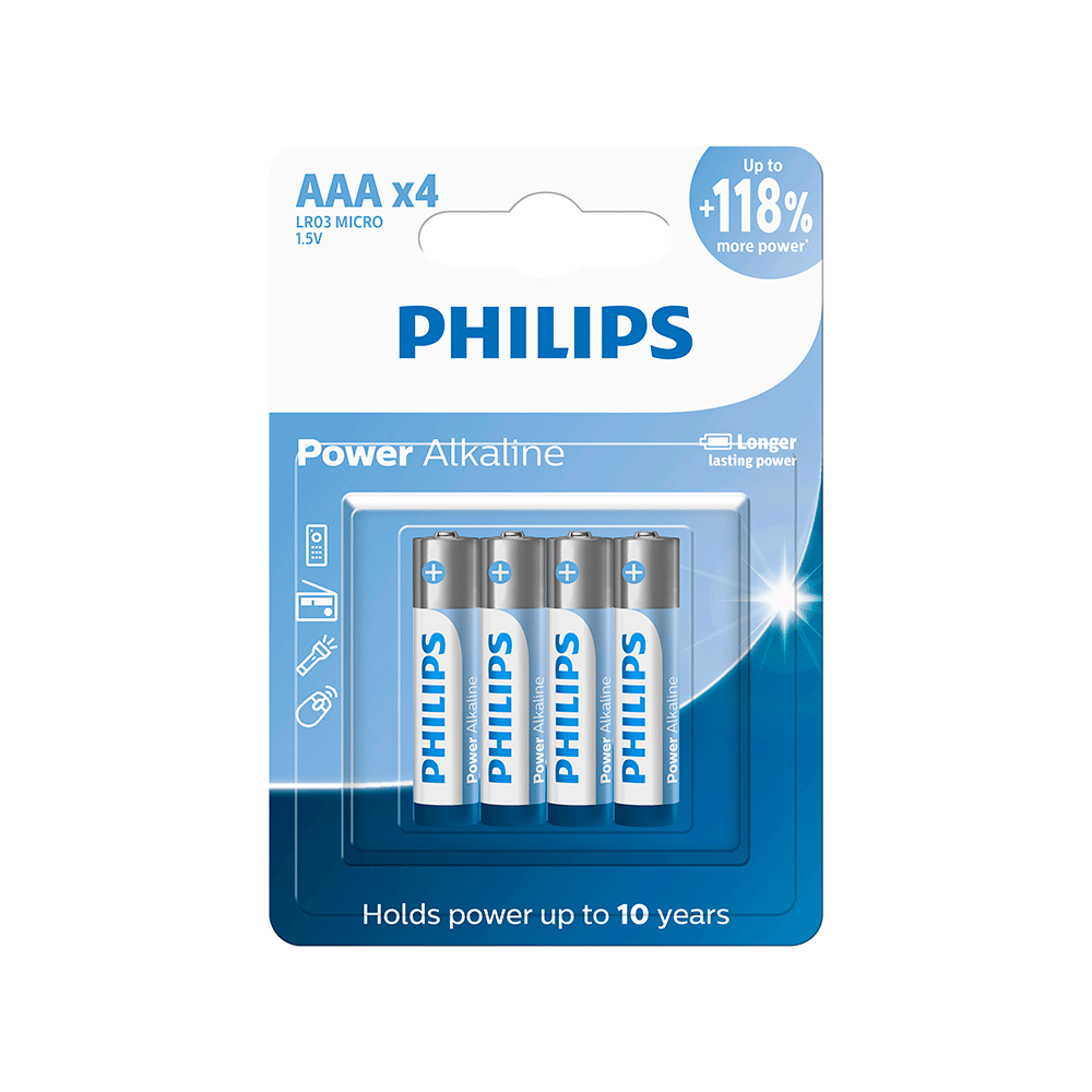 Pilha Philips Alcalina LR03 AAA - LR03P4B/59 | 4 Und