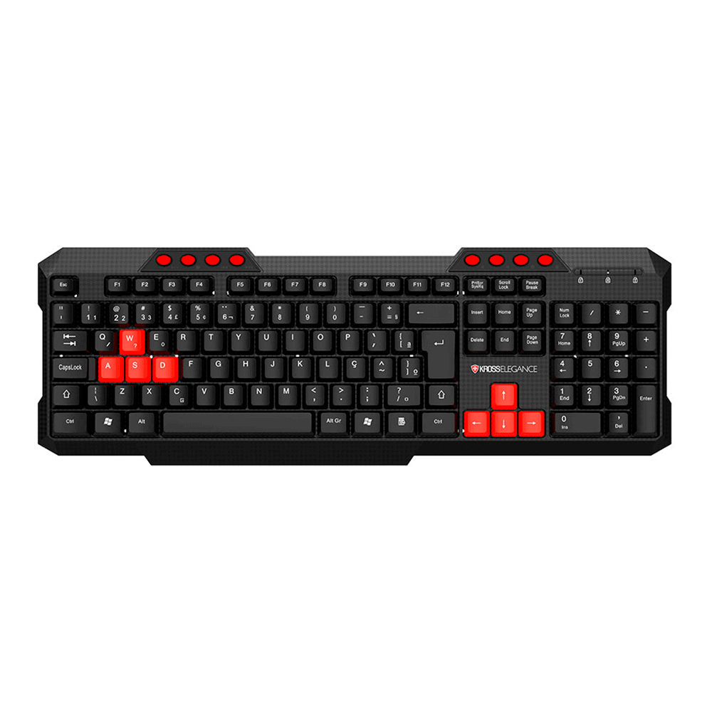 Teclado Com Fio Kross Multimídia Elegance, USB, ABNT2 - KE-K103V3 | Preto / Vermelho