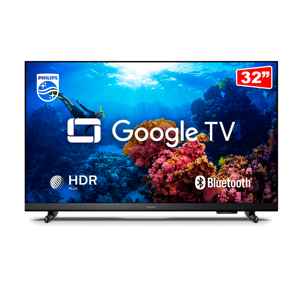 Smart TV Philips 32" DLED HD 32PHG6918, Google TV, Wi-Fi Integrado, Bluetooth, HDR, USB, HDMI, Bordas Ultrafinas | Preto