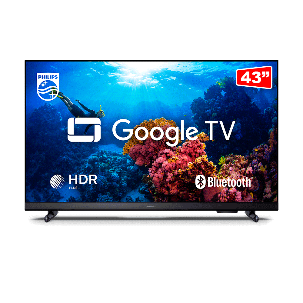 Smart TV Philips 43" DLED FHD 43PFG6918, Google TV, Wi-Fi Integrado, Bluetooth, HDR, USB, HDMI, Bordas Ultrafinas | Preto