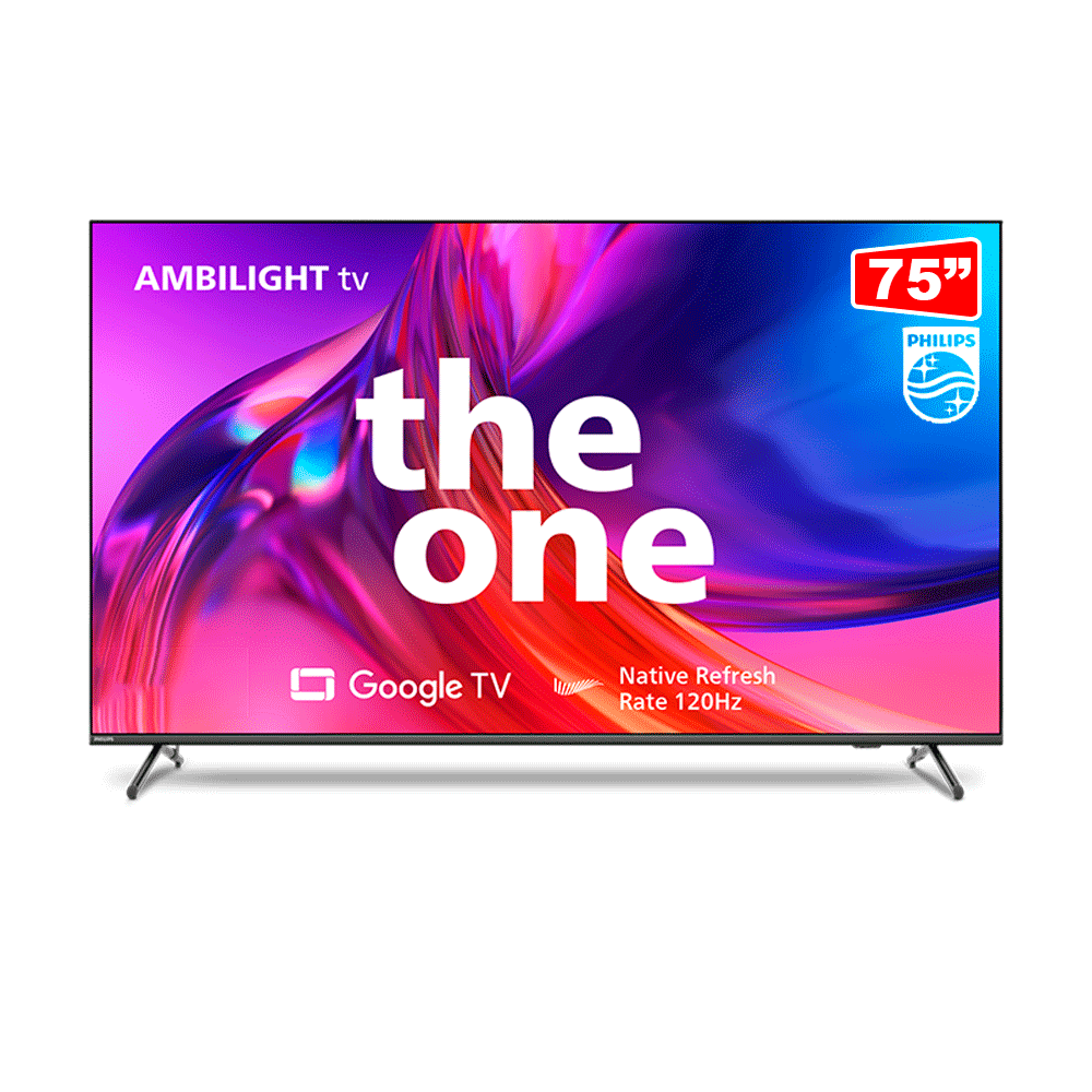 Smart TV Philips 75" DLED 4K UHD 75PUG8808/78, Ambilight, Google TV, Wi-Fi Integrado, Bluetooth, HDR, USB, HDMI, Sem Bordas | Preto