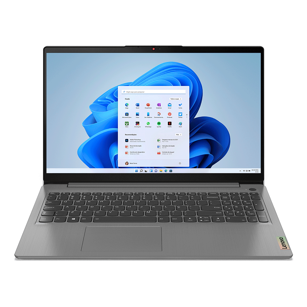 Notebook Lenovo Ultrafino IdeaPad 3i i3-1115G4 8GB 256GB SSD Intel UHD Graphics Windows 11 15.6" - 82MD0010BR | Cinza
