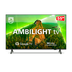 Smart TV Philips 55" 4K UHD LED 55PUG7908/78, Ambilight, Dolby Vision, Dolby Atmos, Bluetooth, Wi-Fi, 4 HDMI, 2 USB | Preta Mate - Fujioka