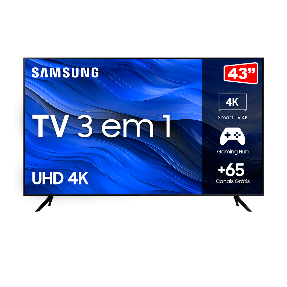 Samsung Smart TV 43" UHD 4K 43CU7700, Processador Crystal 4K, Gaming Hub, Visual Livre de Cabos, Tela sem limites, Alexa built in
