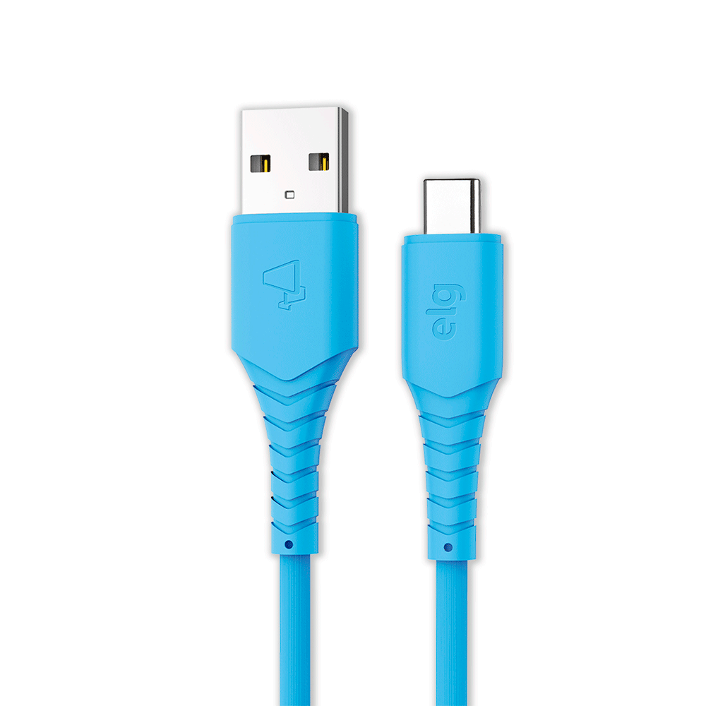 Cabo USB ELG Tipo C, Emborrachado, 3A/15W - 1,2 Metro | Azul