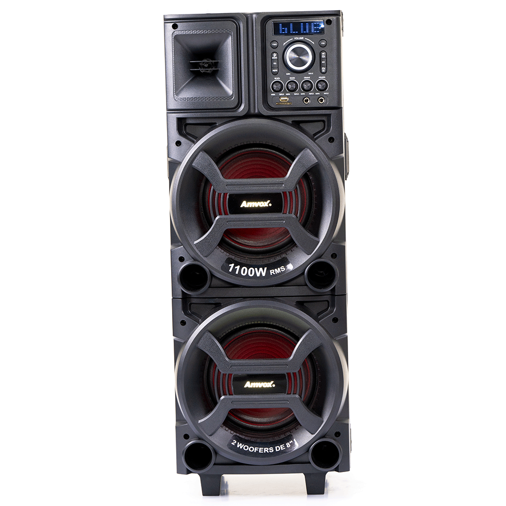 Caixa de Som Amplificada Amvox ACA 1101 Black Duplo 8, 1100W, Bluetooth, USB | Preta