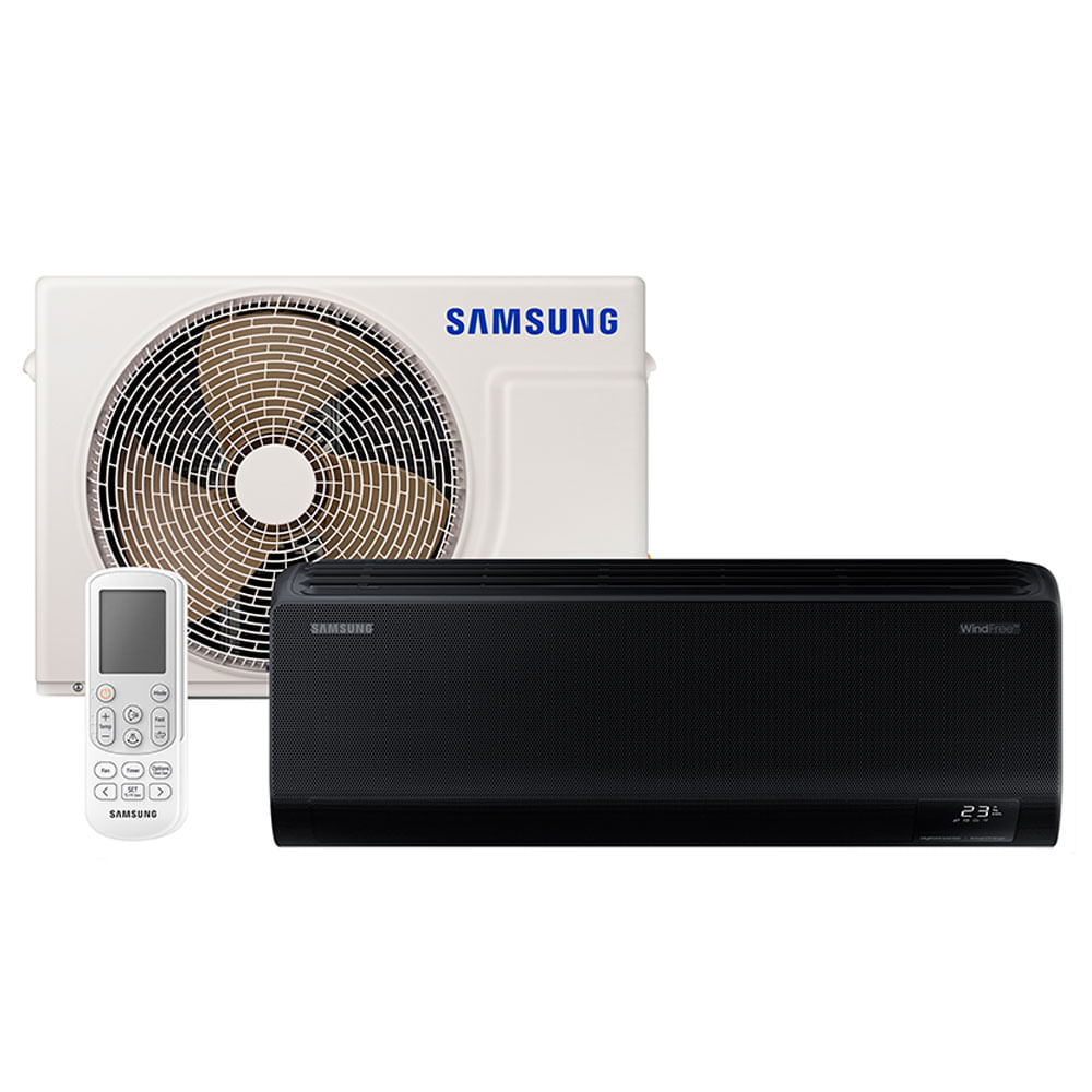 Ar Condicionado Split Inverter Samsung WindFree Black Edition Sem Vento 12.000 BTUs, WiFI, Quente e Frio - AR12CSECABTNAZ | Preto