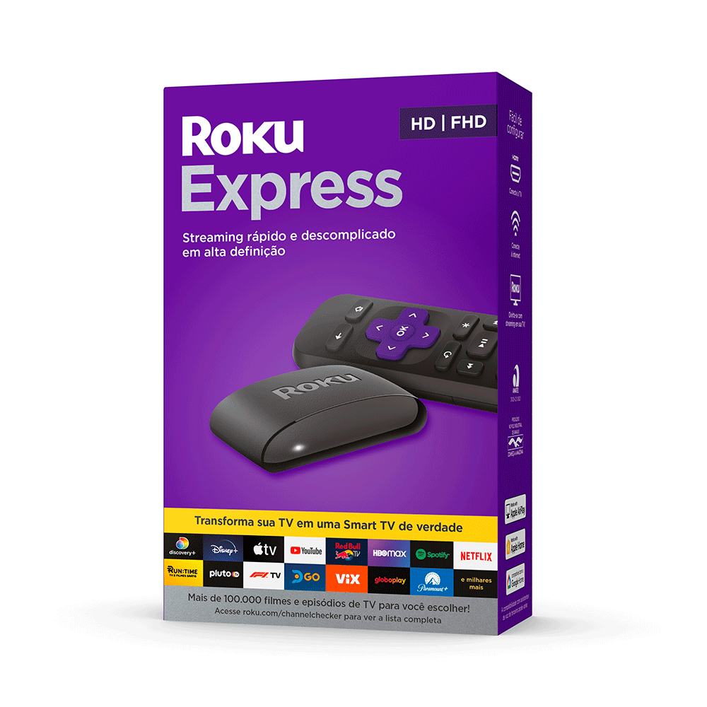 Roku Express Dispositivo de Streaming para TV HD/Full HD com Cabo HDMI incluso, Controle Remoto com Botões de Atalho e Wi-Fi de banda dupla