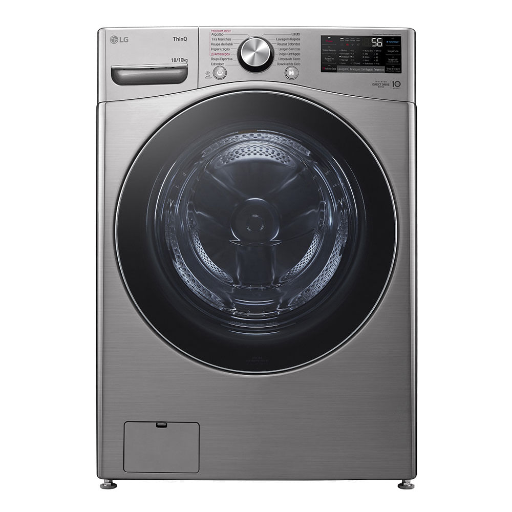 Lava e Seca LG 18kg, Wi-Fi, Motor Inverter Direct Drive, WD18SV2S6B | Inox Look