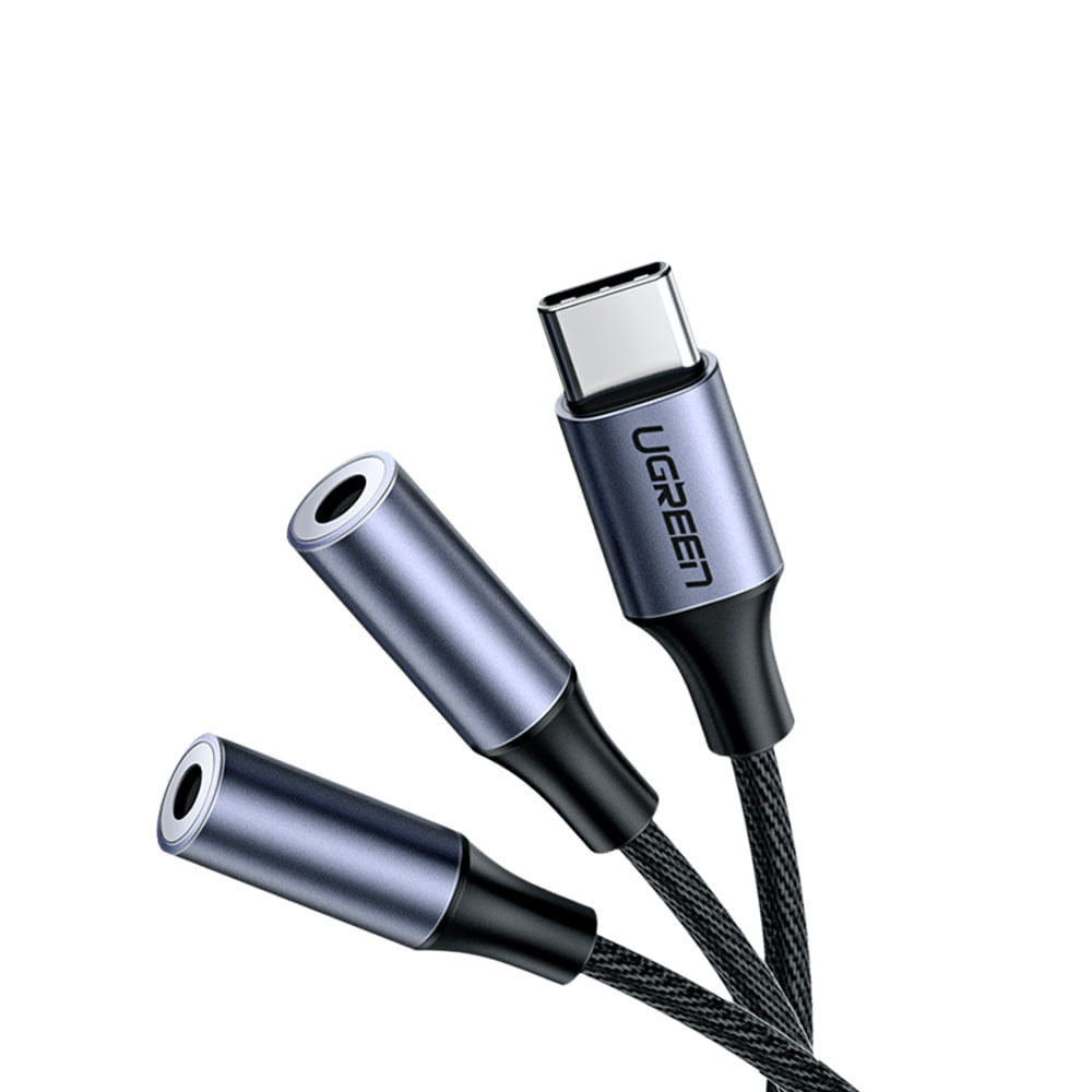 Cabo Áudio Ugreen USB-C para 2XP2 Fêmea - AV144 | Prata / Preto