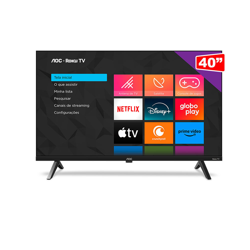 Smart TV AOC 40" Full HD 40S5045/78G ROKU, Conexão Wi-Fi | 40S5045/78G