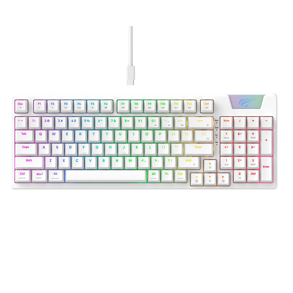 Teclado Mecânico Gamer HAVIT KB885L, USB, Switch Red, Full Size RGB | Branco