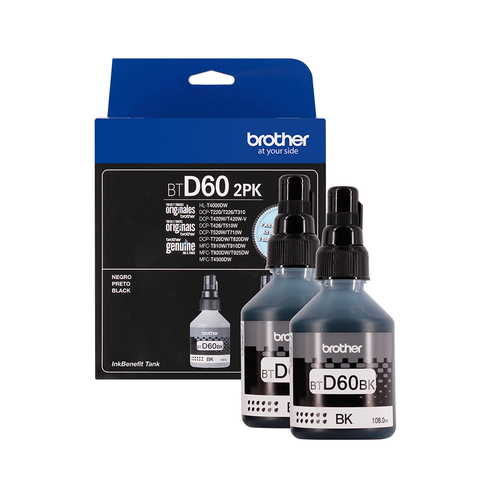Kit 2 Garrafas de Tinta Preta Brother BTD602PK | Preto