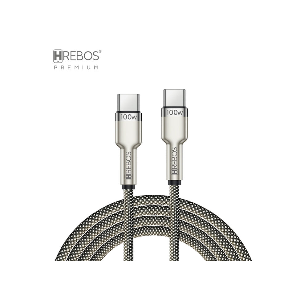Cabo Auxiliar Hrebos USB-C para USB-C, Metal Waves - CB-351C | Preto