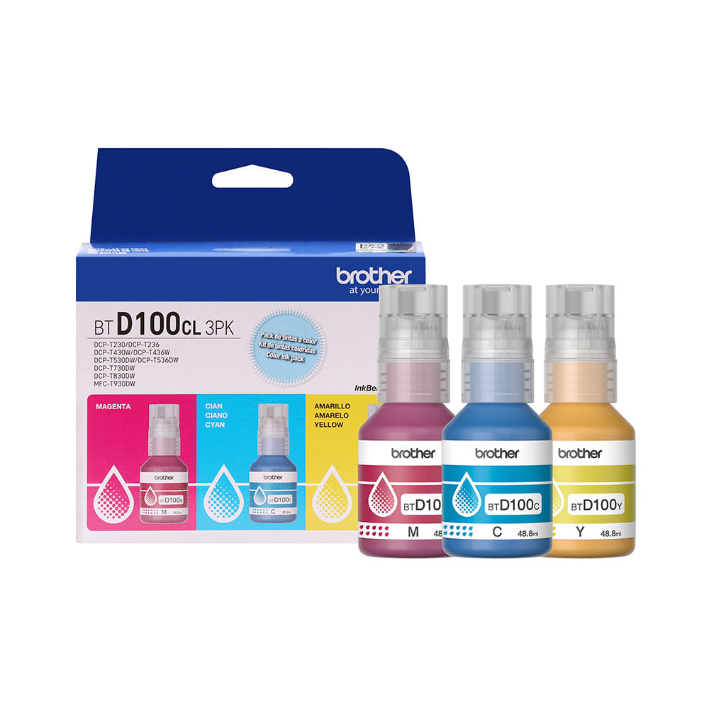 Kit 3 Garrafas de Tinta Colorida (C/M/Y) de Ultra Rendimento para InkBenefit Tank - BTD1003PK | Ciano, Magenta e Amarelo