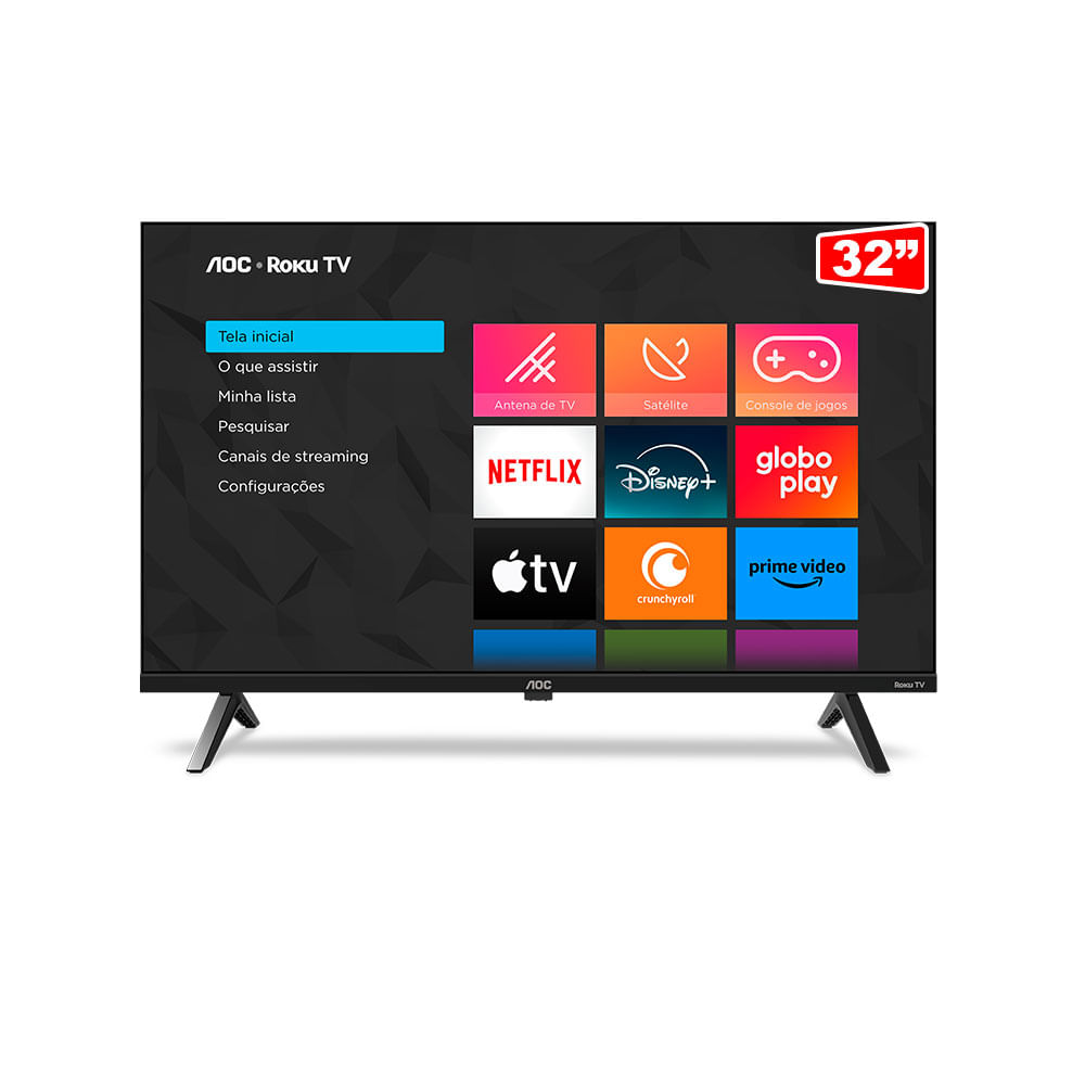 Smart TV AOC 32" DLED HD 32S5045/78G ROKU, HDMI, USB, Conexão Wi-Fi | Preta