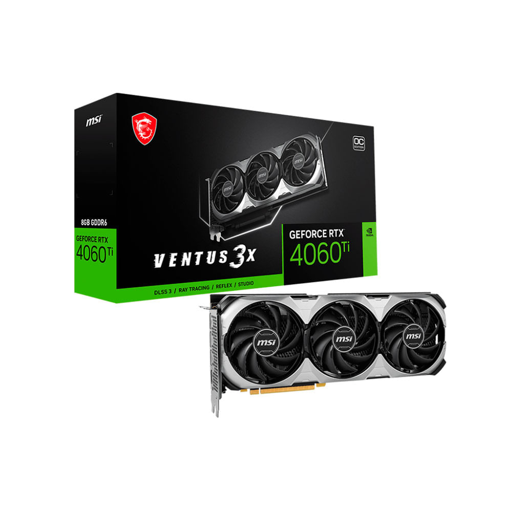 Placa de Vídeo MSI RTX 4060 Ti VENTUS 3X 8G OC NVIDIA GeForce, 8 GB GDDR6, DLSS, Ray Tracing