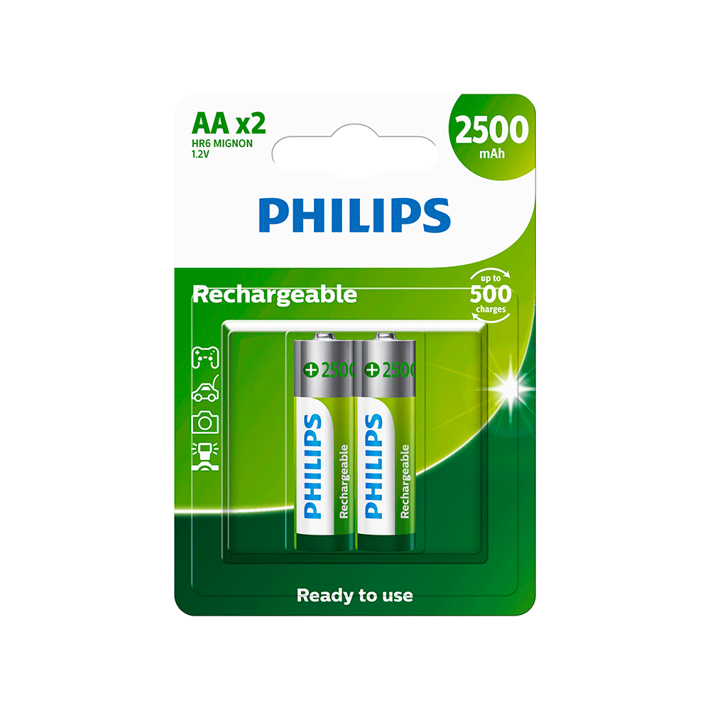 Pilha Recarregável Philips AA, 2500 mAh 2 Unidades - R6B2RTU25/59