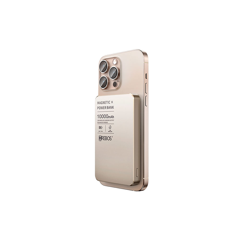 Carregador Portatil Hrebos Power Bank, 10.000Ah, Entradas USB, Type-C e Carregamento por Indução, 22,5W - PB-909 | Crômio