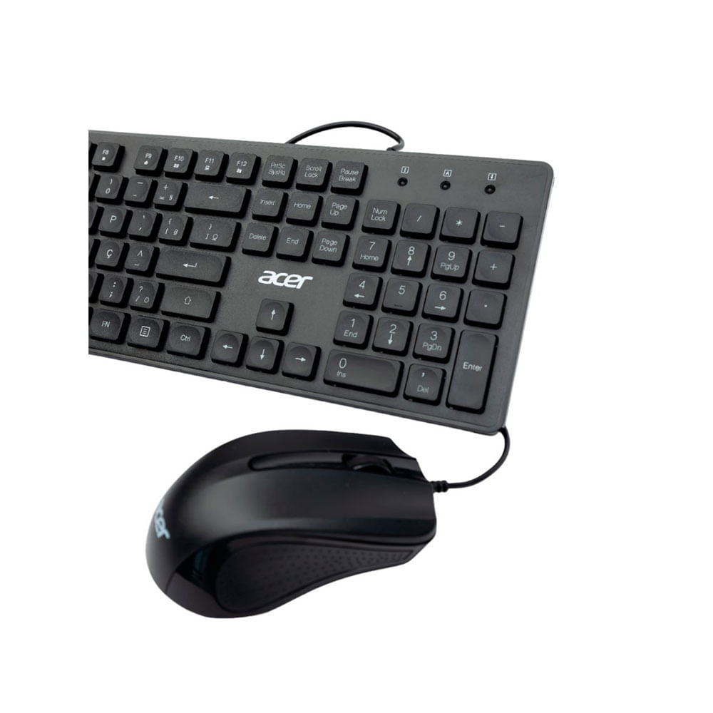 Combo Com FIO Teclado e Mouse ACER OCC300 Gen2, Mouse Sensor óptico com 12k de DPI | Preto