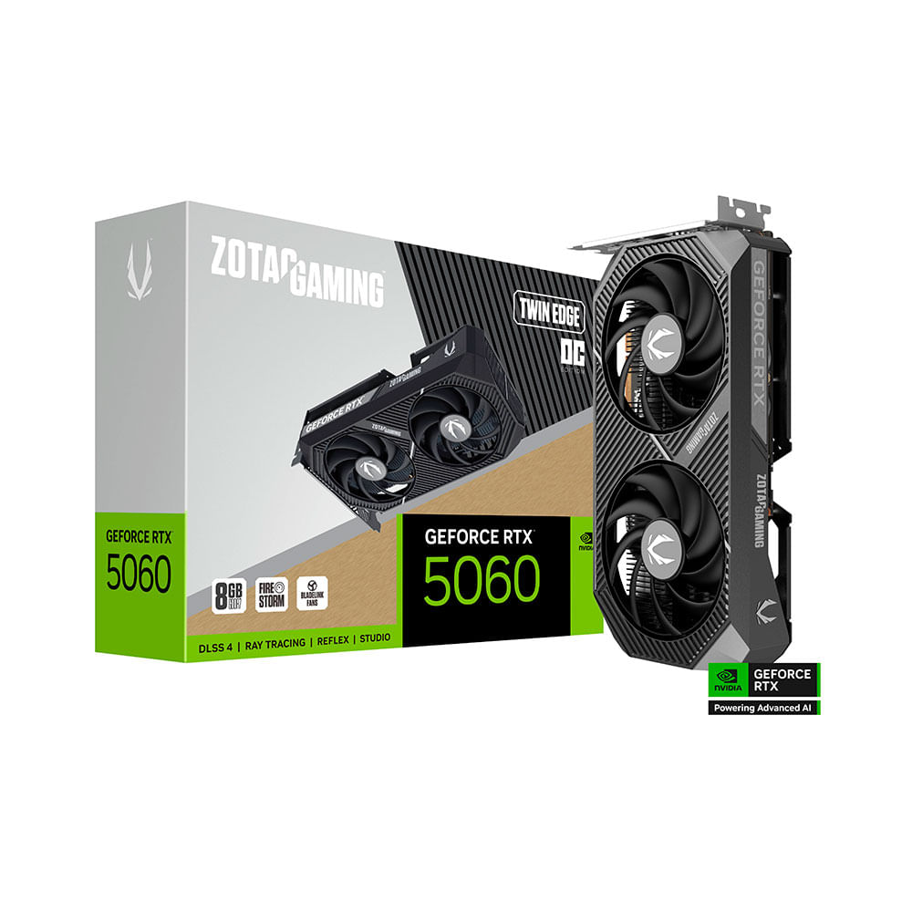 Placa de Vídeo Zotac Nvidia GeForce RTX5060, Twin Edge Oc Zt B50600H 10M, 8GB, GDDR7, 128 Bits