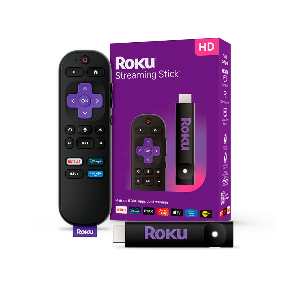 Roku Streaming Stick 2025 Roku Streaming Stick 2025, Dispositivo para TV HD/FHD com Controle por Voz e Wi-Fi