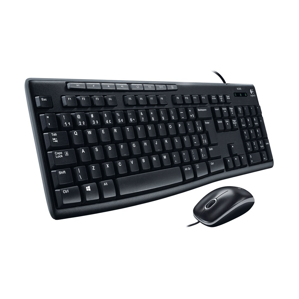 Combo Teclado e Mouse Logitech Com fio MK200, Conexão USB, Teclado numérico | Cinza