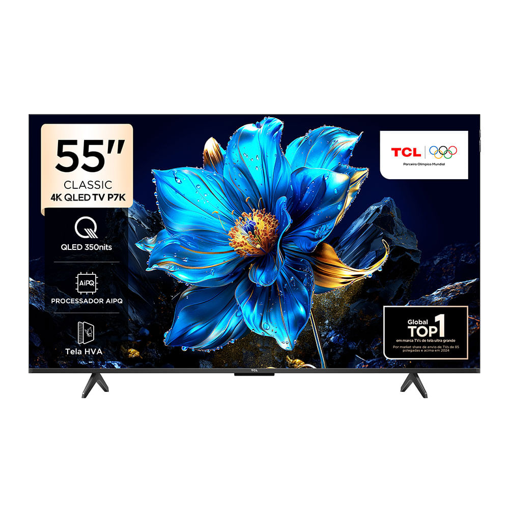 TV Smart TCL QLED 4K 55" P7K, Google TV com Wi-Fi Dual Band, Google Assistente