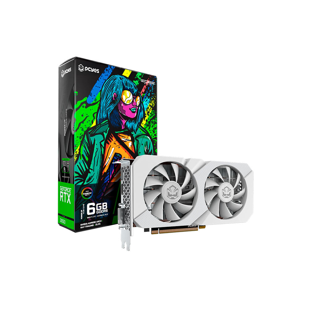 Placa de Vídeo PCYES NVIDIA GeForce RTX 3050 Projeto Edge, 6GB, 96 Bits, PVRTX30506WTPE | DDR6