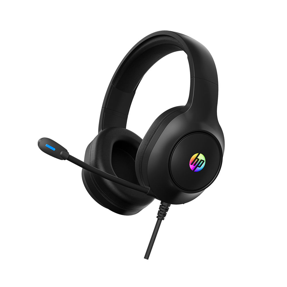 Headset Gamer HP DHE-8002 com fio, drivers de 50mm, conexão USB + 3.5mm e iluminação LED RGB | Black