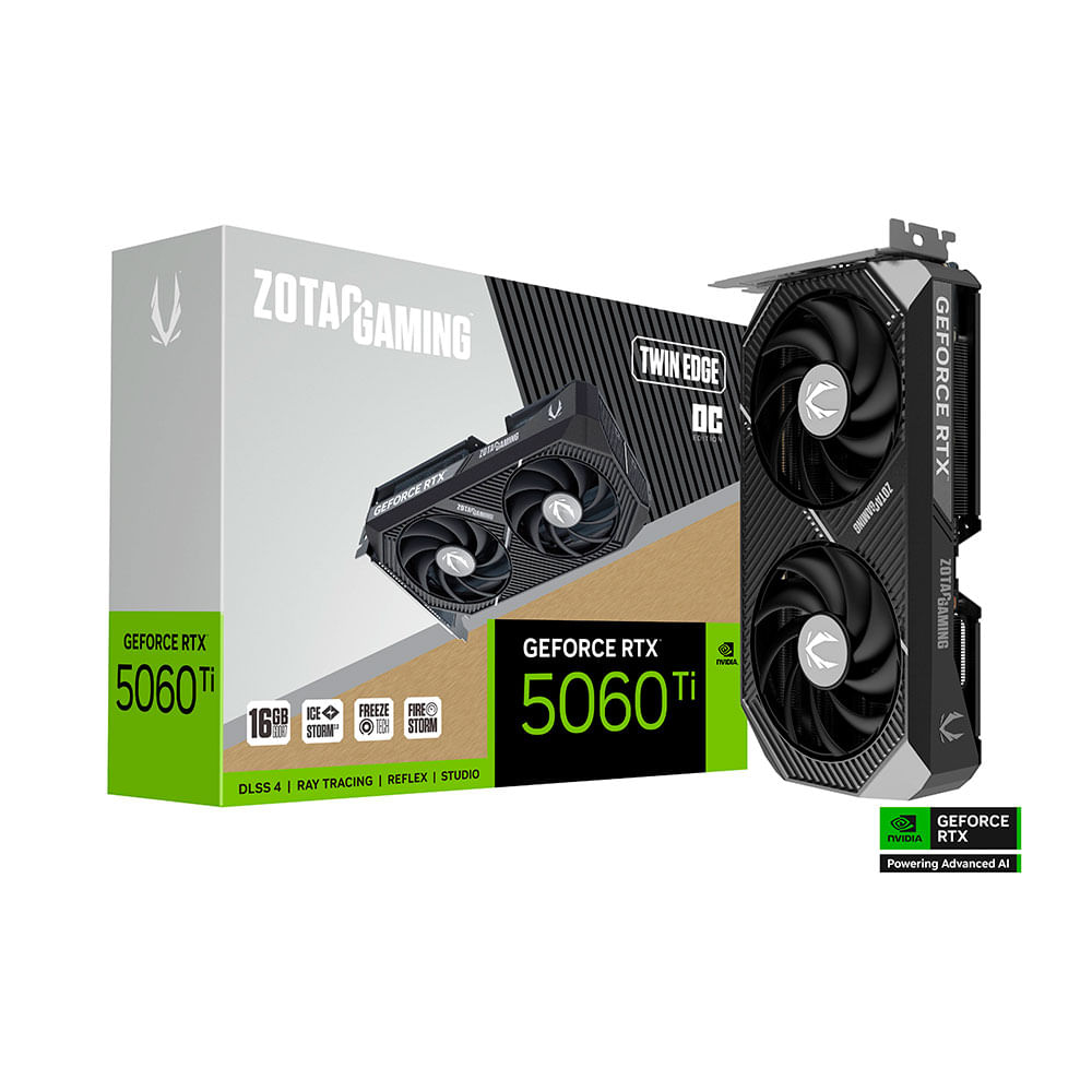 Placa de Vídeo Zotac Gaming GeForce RTX 5060 Ti Twin Edge OC, 16GB GDDR7, 128-bit | ZT-B50620H-10M