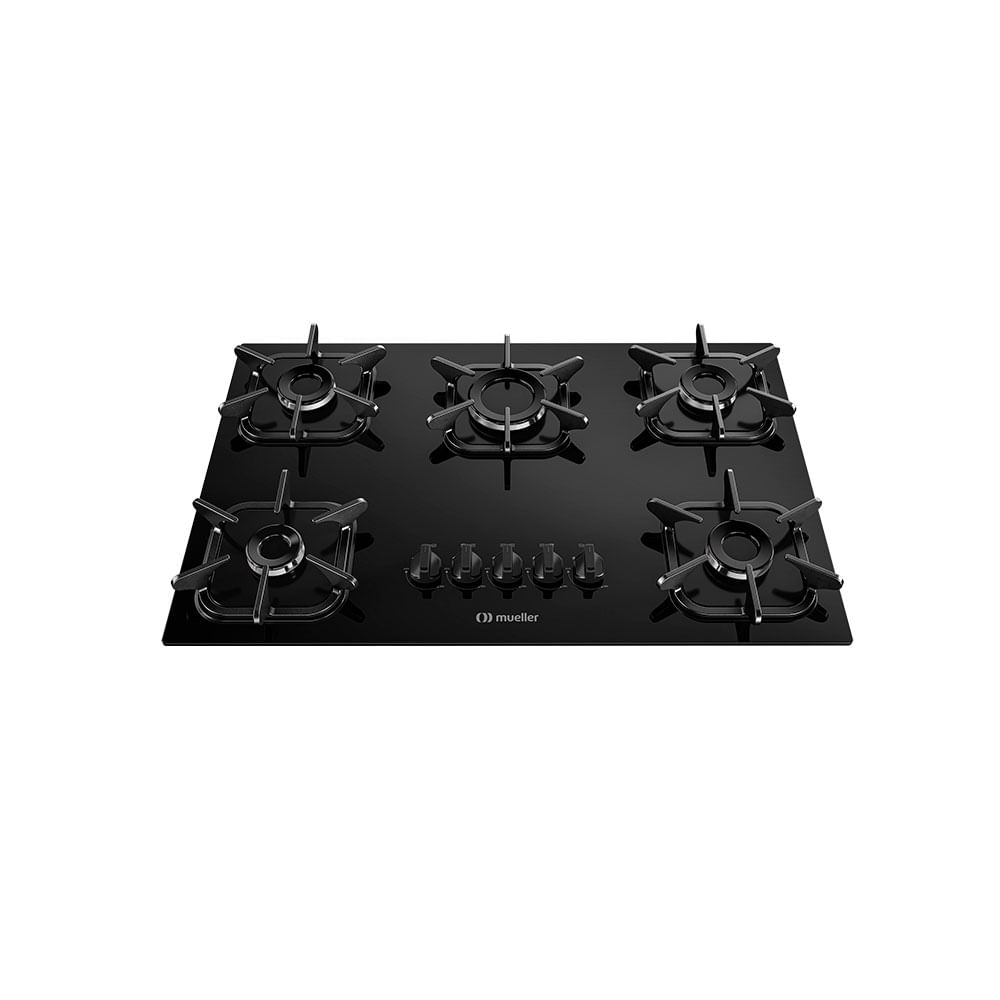 Cooktop Mueller 5 Bocas, Ultra Chama Iron com Grades de Ferro Fundido e Acendimento Superautomático  | Preto