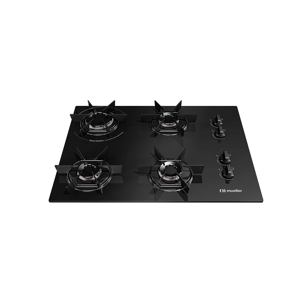 Cooktop Mueller 4 Bocas com Mesa de Vidro Temperado e Queimador Ultra Chama - MCG4BB | Preto