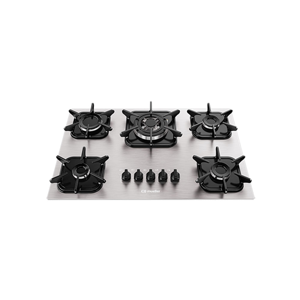 Cooktop Mueller 5 Bocas com Mesa de Alumínio, Tripla Chama e Grades de Ferro Fundido MCG5BK | Alumínio