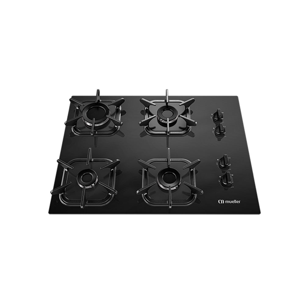 Cooktop Mueller 4 Bocas com Queimador Ultra Chama, Grades de Ferro Fundido e Acendimento Superautomático  | Preto