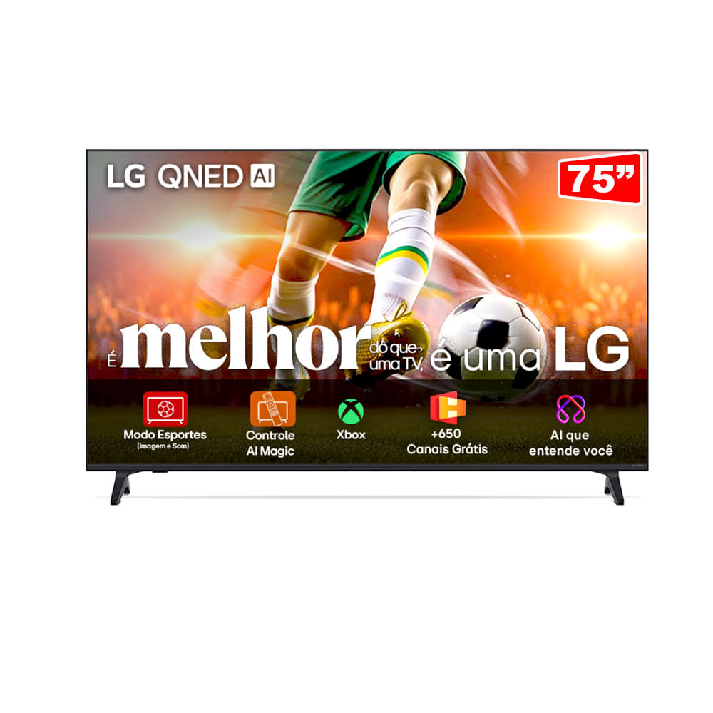 Smart TV 4K 75" LG QNED Processador α7 AI Ger8 4K Super Upscaling Google Cast Alexa Integrado Controle AI Smart Magic WebOS 25 | 75QNED70ASA