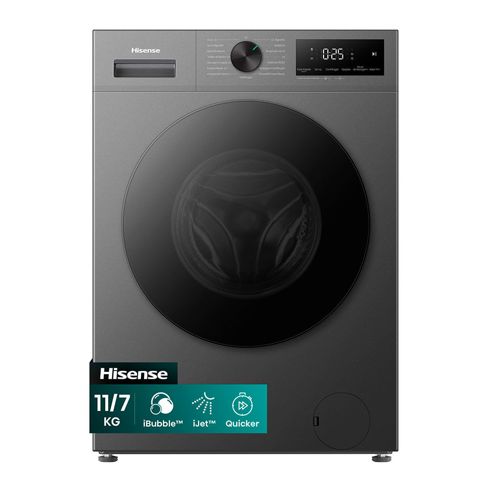Lava e Seca Hisense 11kg, Motor Inverter, Painel Touch e Função Steam, com 15 Programas de Lavagem  WD1i11 | Titânio