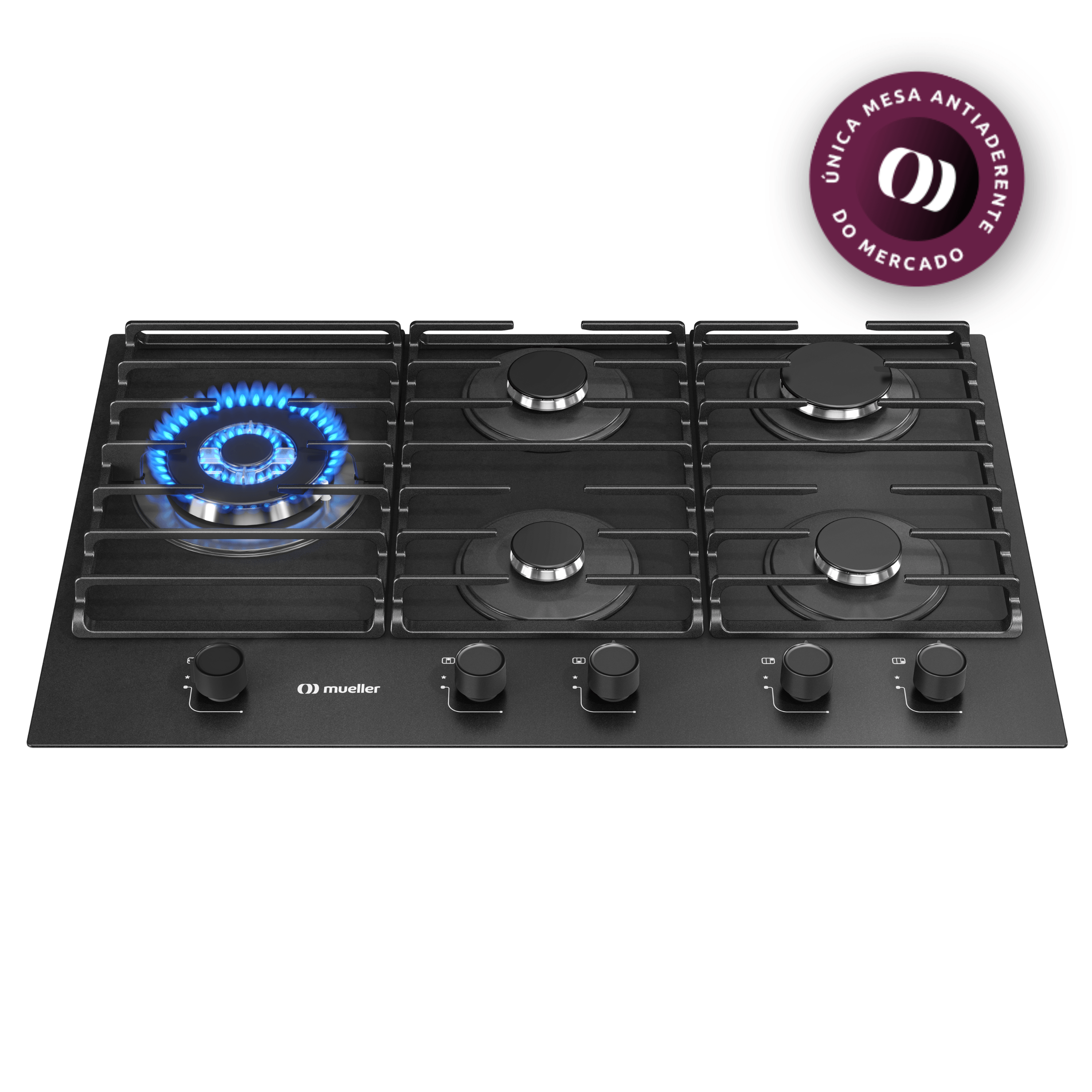 Cooktop Mueller 5 Bocas Antiaderente com Queimador Ultra Chama, Bivolt - 610007822 | Preto