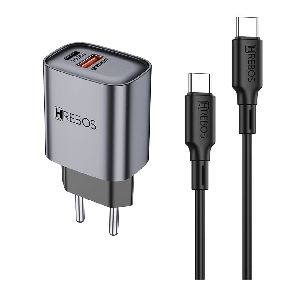 Carregador Hrebos Neo Charge, Saídas USB-C e USB-A, Potência de até 20W | Cinza
